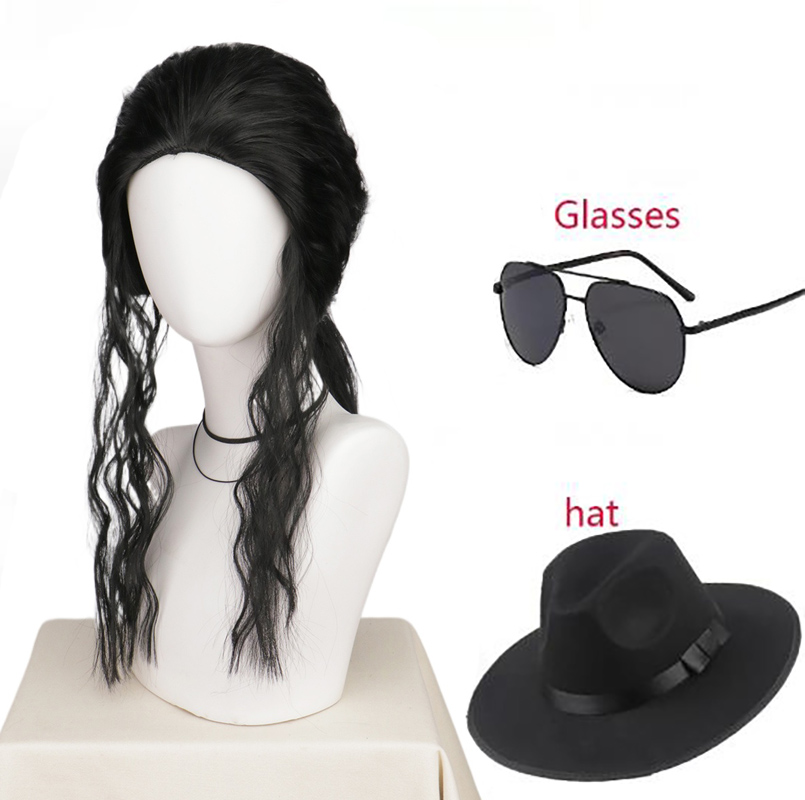 Anime Cosplay Long Black Hair - 마이클 잭슨 코스프레 가발 또는 안경