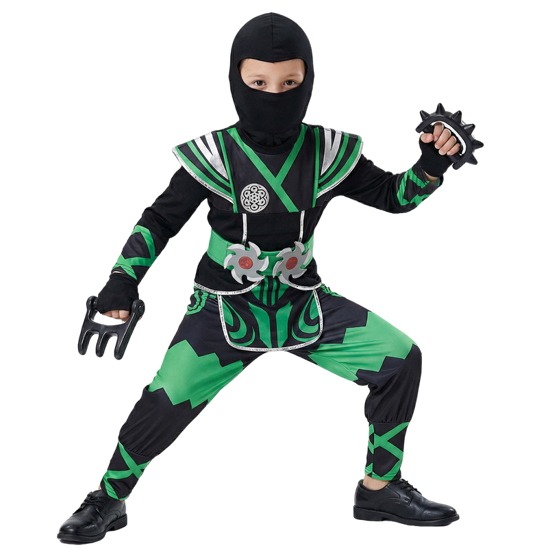 Cosplay Anime Boy - 어린이를위한 녹색 닌자 의상 9PC 장난감