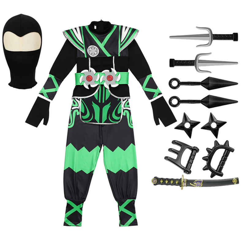 어린이를위한 녹색 닌자 의상 9PC 장난감 세트 할로윈 - Cosplay Anime Boy 리뷰 및 가격