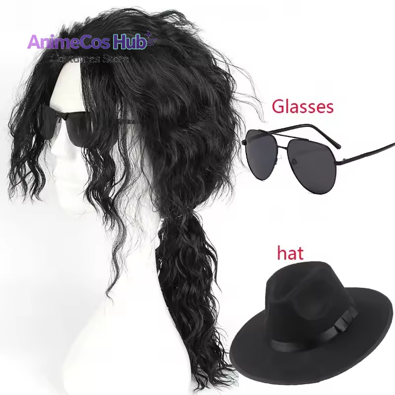 애니메이션 마이클 잭슨 코스프레 마이클 코스프레 블랙  - Anime Cosplay Long Black Hair 리뷰 및 가격